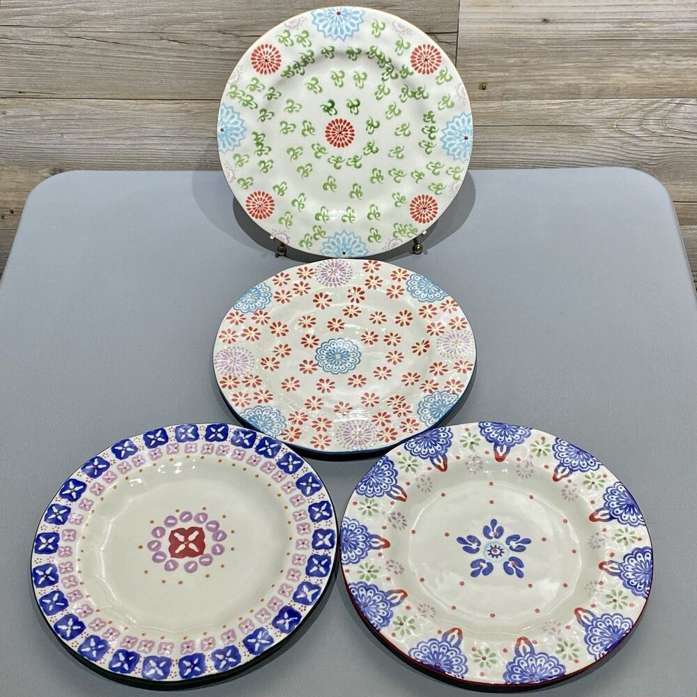Boho Boutique Salad Plates 8.4” Set of 4 Different Patterns Bohemian Cottagecore